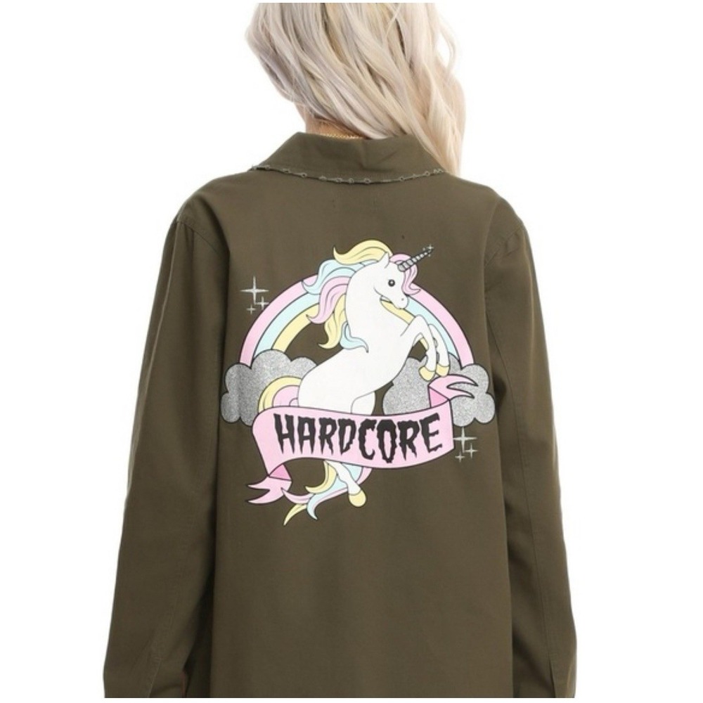 Hot Topic Hardcore Unicorn Womens Military Jacket  Size L Cute Goth Mall Goth‎ - Picture 2 of 13